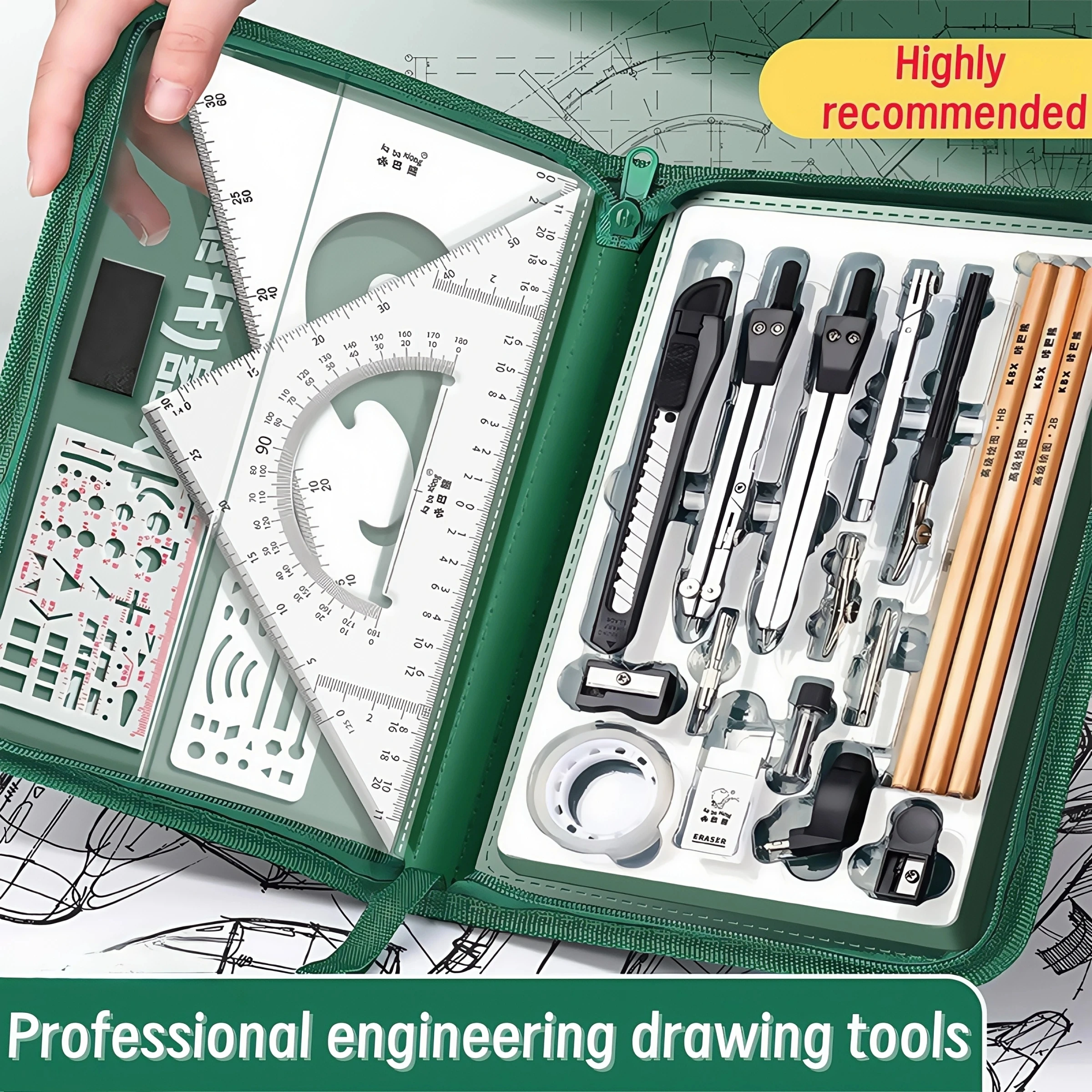 Premium Drawing Tool Set, Stainless Steel, Precision Tools, CAD, Multi-Function Measurement for School Drawing Measurement