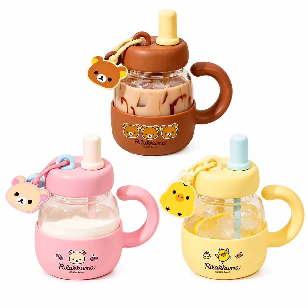 Rilakkuma Glass Straw Cup Large Capacity Heat Resistant Water Bottle With Handle For Office Home Daily Drinking Water Cup Bottle