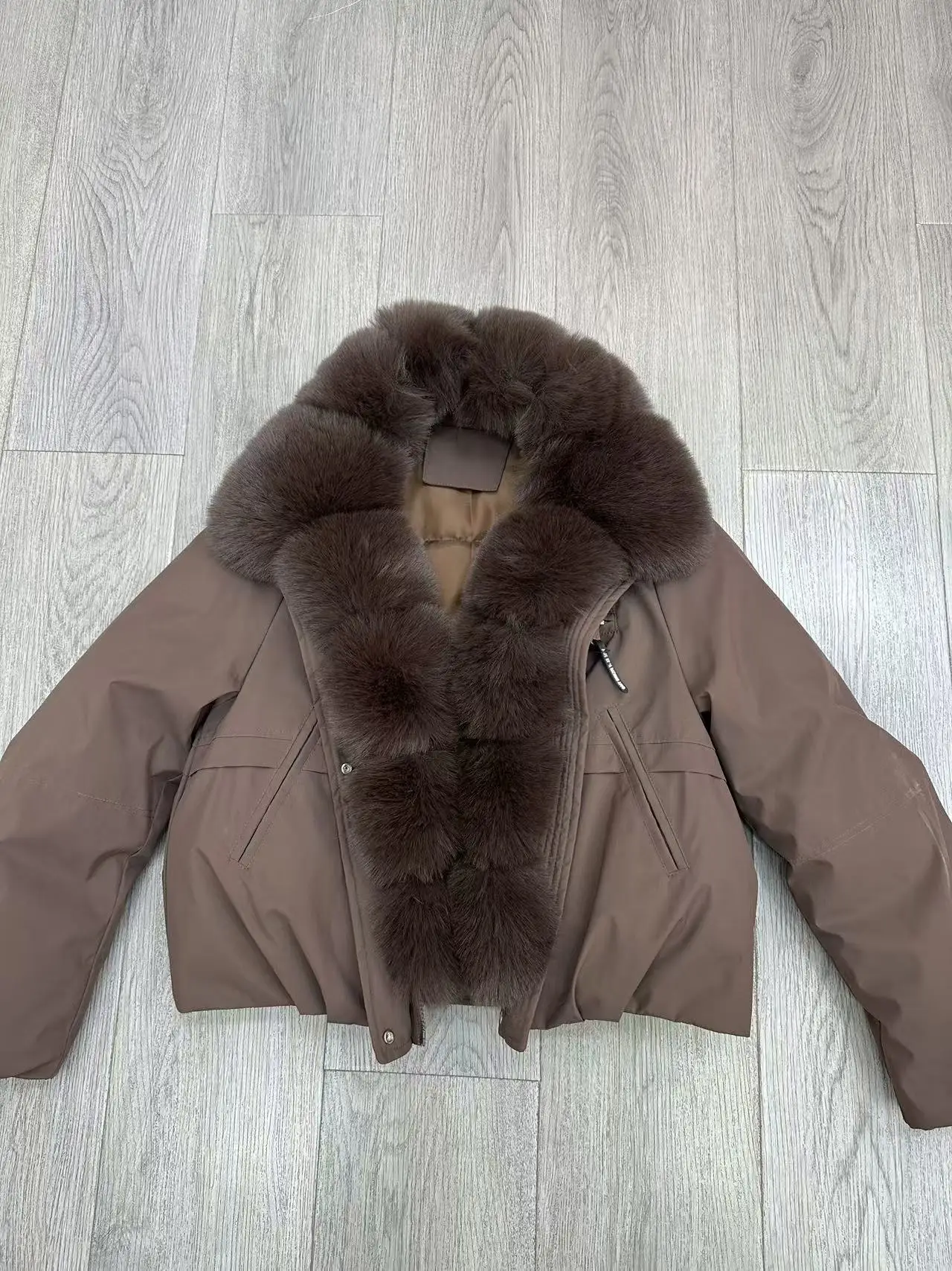 Women's Large Faux Fur Collar Cropped Cotton Coat Zip Up Loose Warm Windproof Elegant Versatile Casual Daily Wear Padded Jacket 5