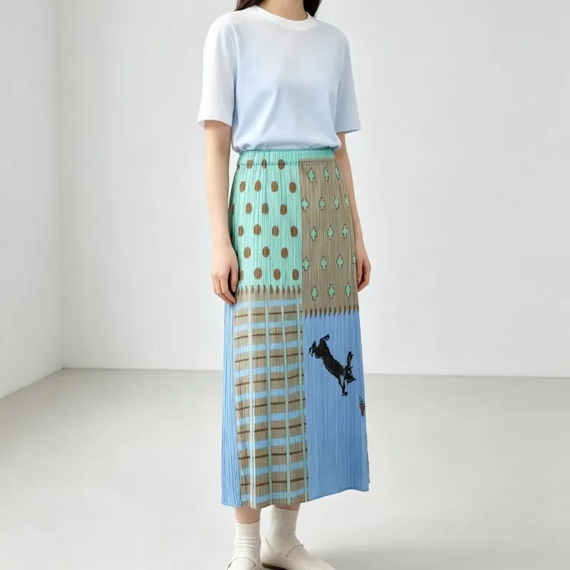 Miyake Pleated Summer 2026 New Skirt Fashion High-end Casual Versatile Pleated Printed High-waisted Draped Straight Skirt Pleat
