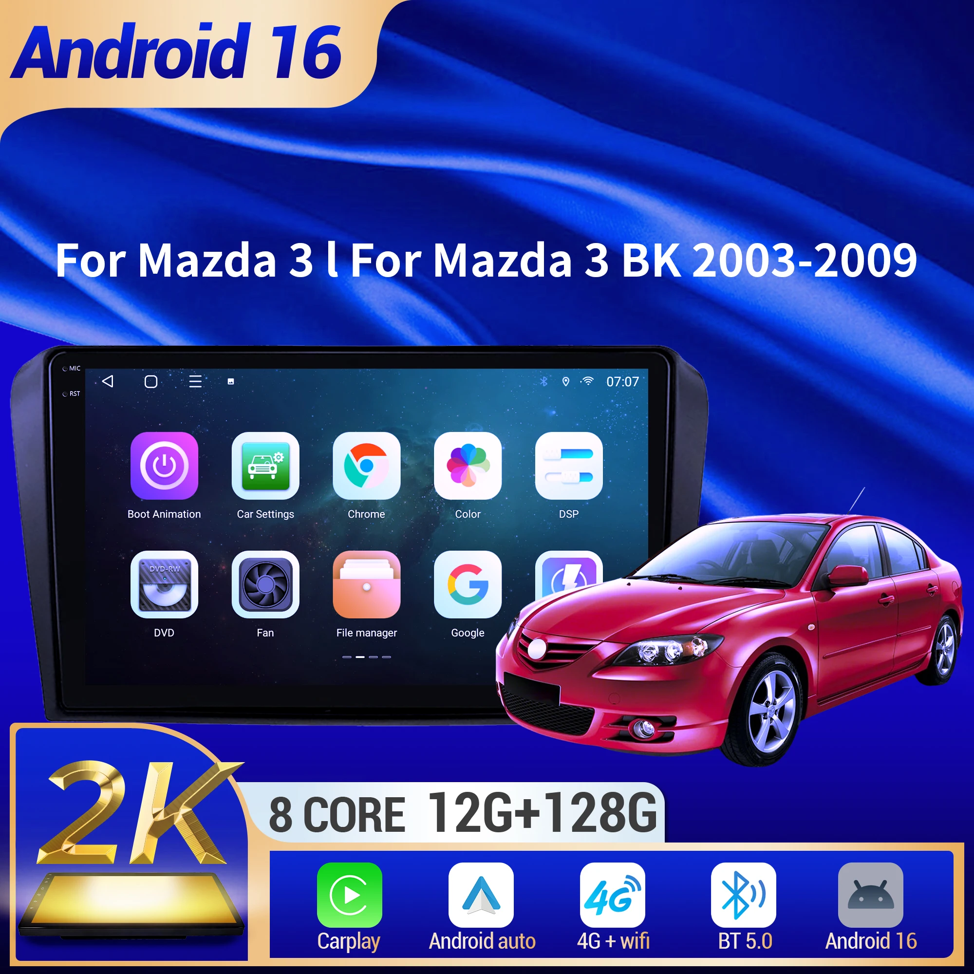 

9-дюймовый автомобильный радиоприемник Android 16 для Mazda 3 l для Mazda 3 BK 2003-2009 BT Carplay, мультимедийная навигация, 2K QLED экран
