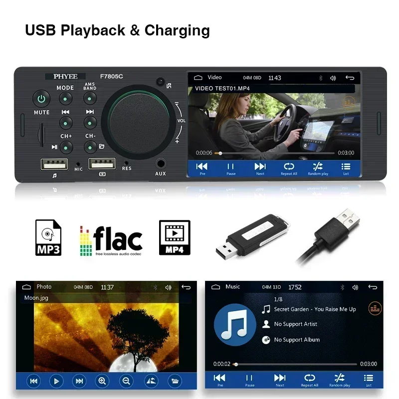 1 Din 4" CarPlay Car Radio Bluetooth Android-Auto MP5 Player Handfree A2DP USB Stereo Audio System Multimedia Head Unit F7805C