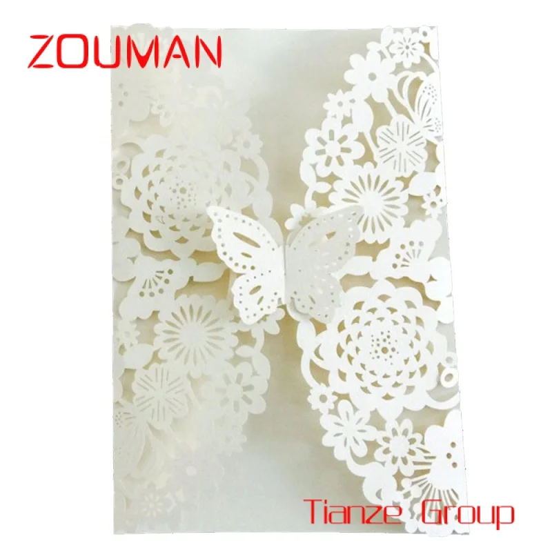 Custom , New Wedding Thank You Paper Card  Custom Printing Wedding Invitations Flower Pattern Laser Cut Greeting Card