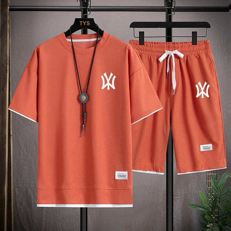 Men's summer casual T-shirt, short-sleeved T-shirt, men's fitness and sports cotton top, men's running fashion outfit
