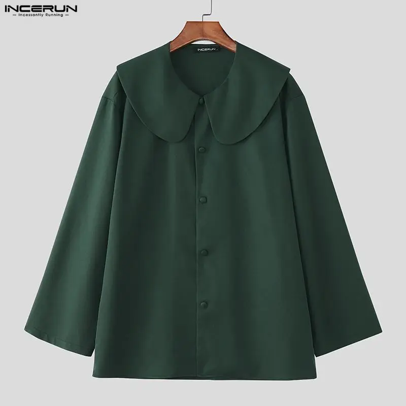 

INCERUN Мужская рубашка 2026 Сплошной цвет с лацканами и длинными рукавами на пуговицах Мужская одежда Уличная одежда Свободные модные топы в корейском стиле Мужские рубашки