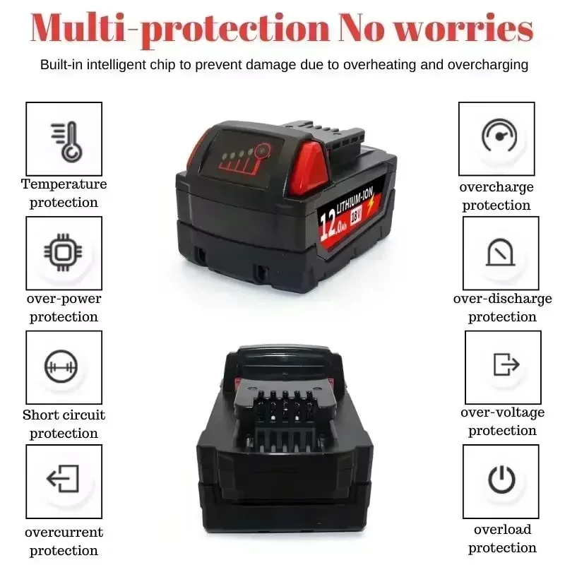 18V 12.0Ah Replacement Lithium Ion Battery For Milwaukee M18 Power Tool Batteries 48-11-1815 48-11-1850 48-11-1860 Z50+charge