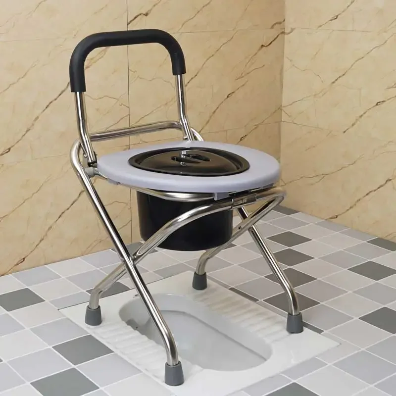 Stainless Steel Portable Toilet Stool  Foldable Seat for Seniors  Pregnant Women\'s Commode Splash-Proof Travel Restroom Seat