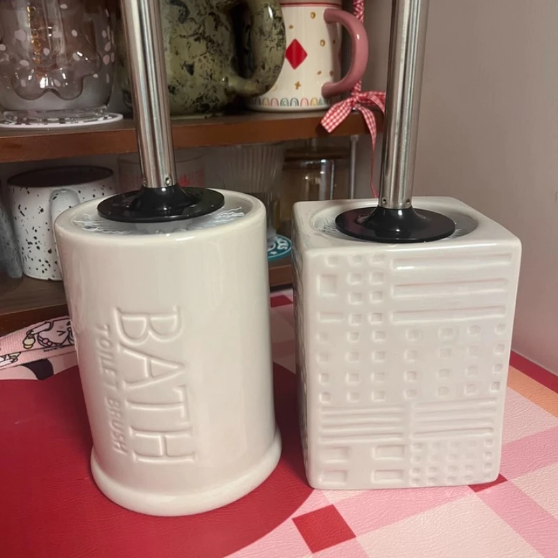 Ceramic Square/circular Toilet Brush Set Soft Rubber Brush Head Toilet Cleaning Tool Hotel Toilet Brush Set Bathroom Accessories