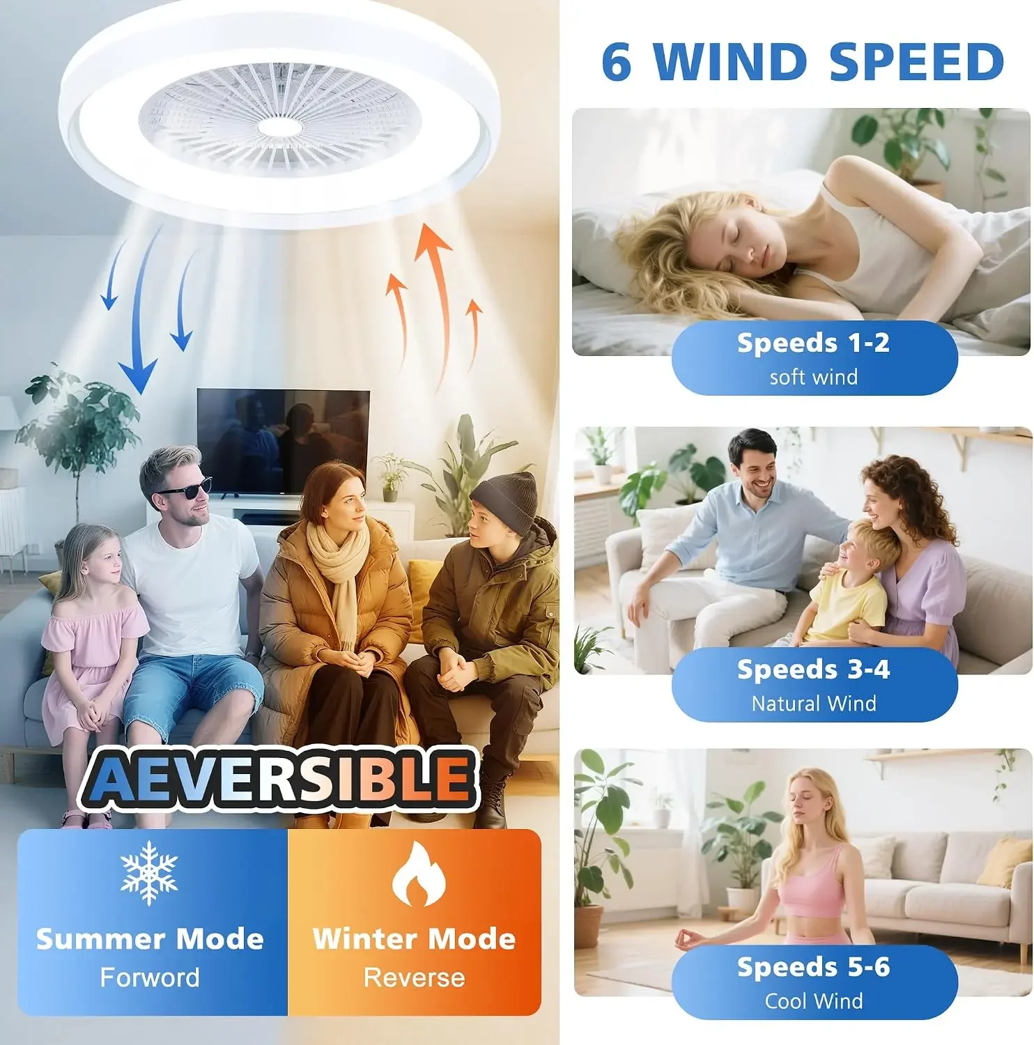 24" Bladeless Ceiling Fans with RGB Light, Low Profile Ceiling Fan with Light, Smart Modern Ceiling Fan with App/Remote/Voice - view 5