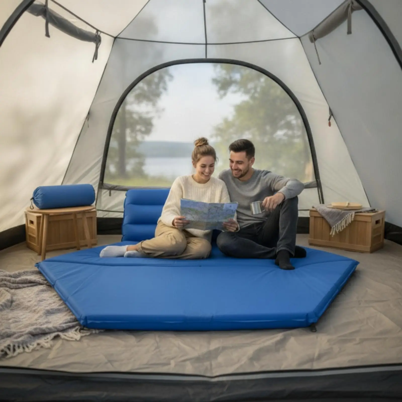 Thick 2.5cm Self Inflating Camping Mat for Car Camping and Travel Outdoor Inflatable Sleeping Pad with PVC Coating