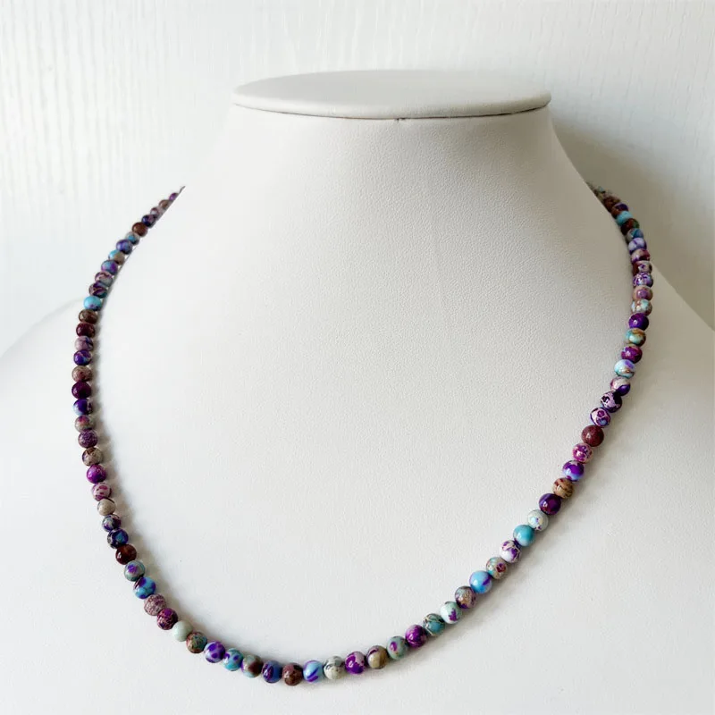 4MM Imperial Turquoise Necklace Purple Blue Snake Skin Gemstone Jewelry Healing Power Natural Stone Regal Gift for Women Girl