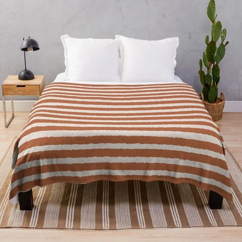 

Burnt Orange & Cream Stripe Throw Blanket Single For Sofa Thin Blankets