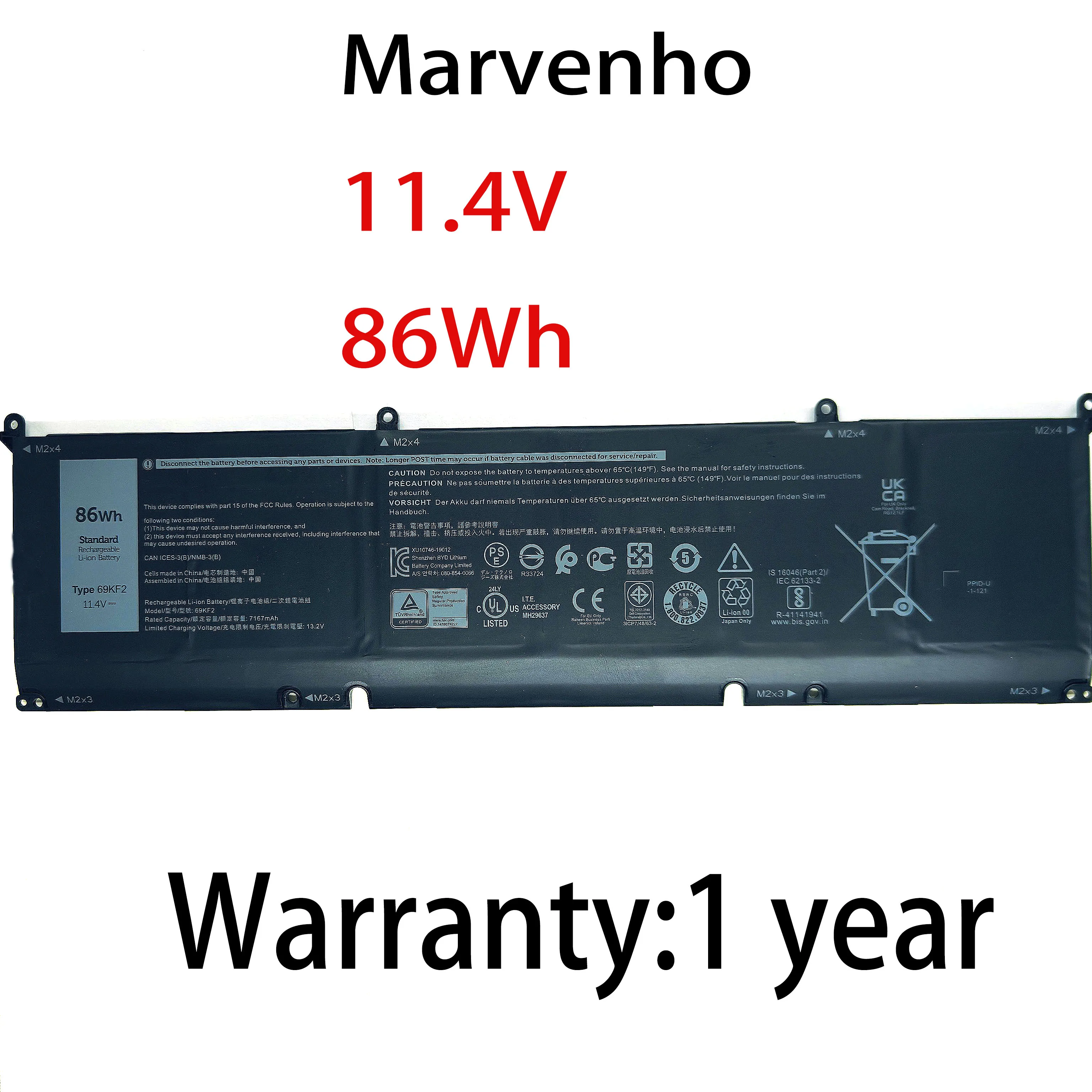 New Marvenho 86Wh 11.4V 7167mAh  69KF2 REPLACEMENT Laptop Battery For Dell Alienware M15 M17 R3 XPS 15 9500 Series