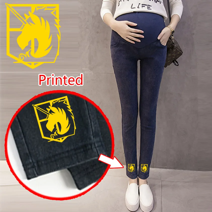 

Washed Denim Maternity Jeans Nursing Pregnant Women Clothes Elastic Waist Belly Pants Cartoon Ｈorse Printing Pregnancy Clothing