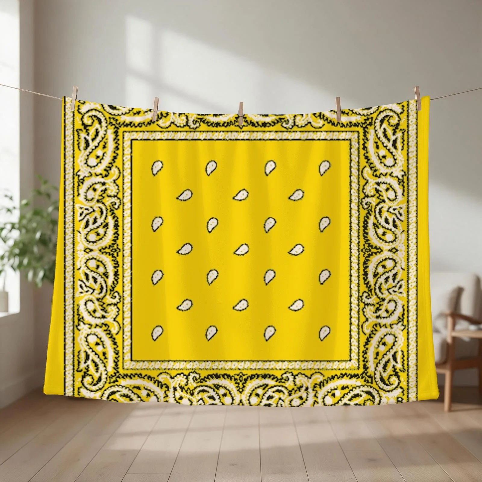 Yellow Bandana Print Throw Blanket