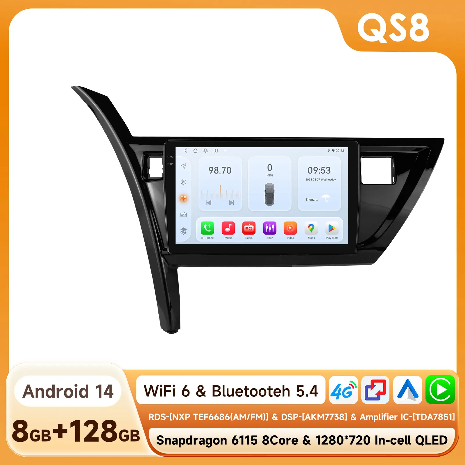 2Din Android 14 Auto Multimedia GPS Speler Voor Toyota Corolla Auris 2013-2016 Carplay 4G Intelligente Scherm autoradio 360 Camera
