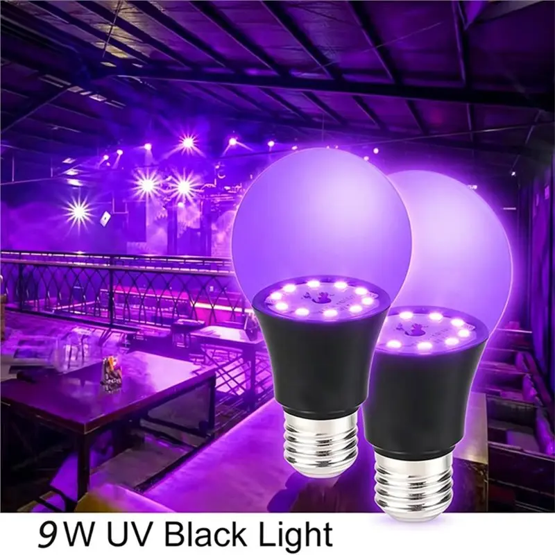 High Strength 2 Pcs E27 LED Black Light Bulb A19 9W UV Black Light UVA 395Nm Glow In The Dark For Blacklights Masquerade Party A