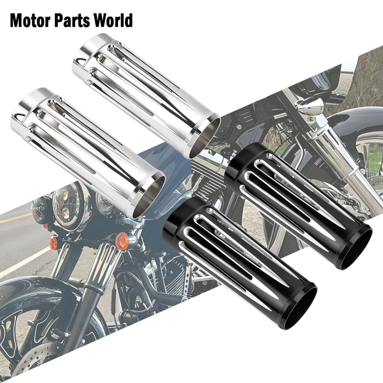 

Motorcycle Front Fork Boot Shock Slider Cover Black/Chrome For Harley Touring Road King Street Electra Glide Trike 1980-2023