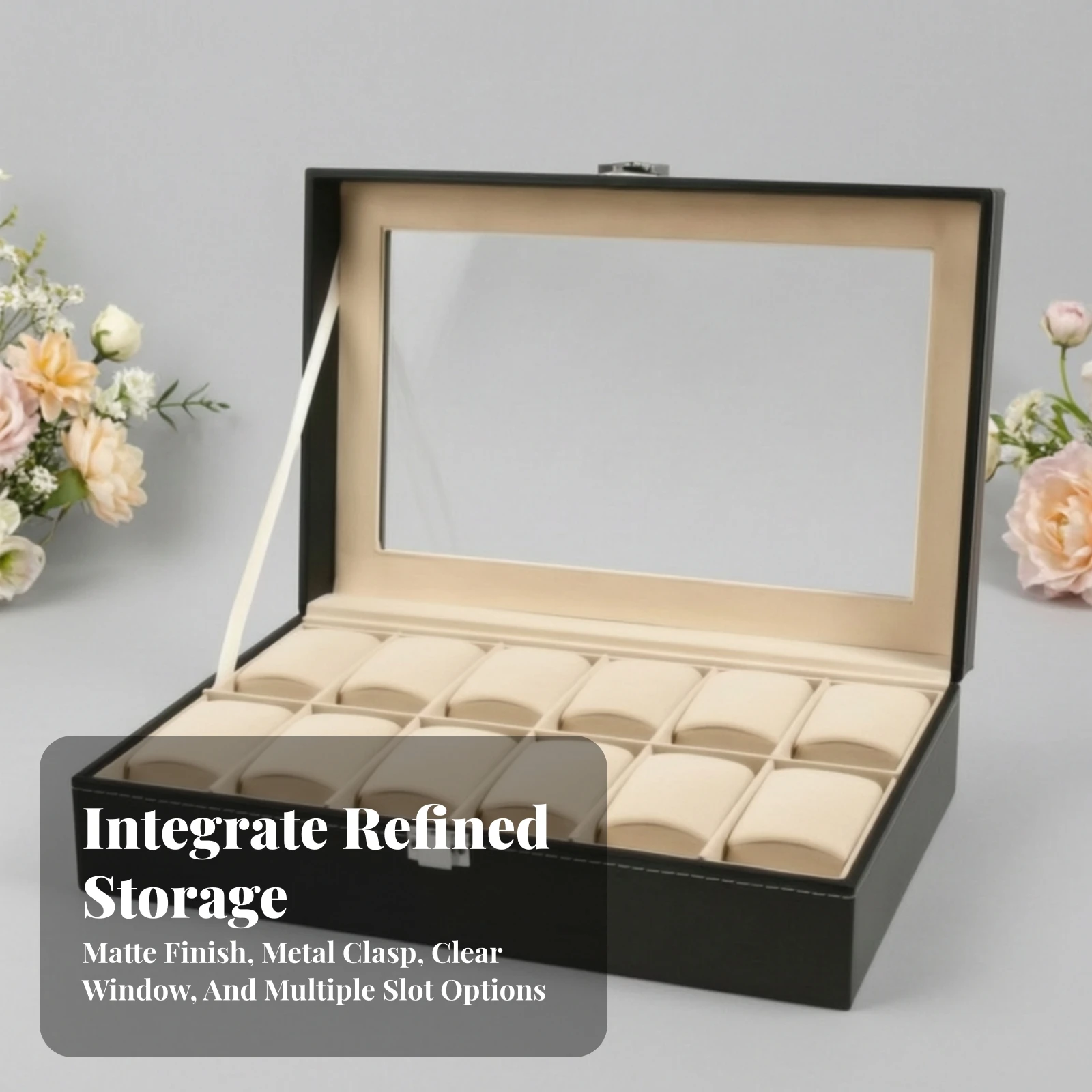 Watch Storage Box Sturdy Watch Display Box with Window Organizer Velvet-Lined Hard-Shell for Dresser