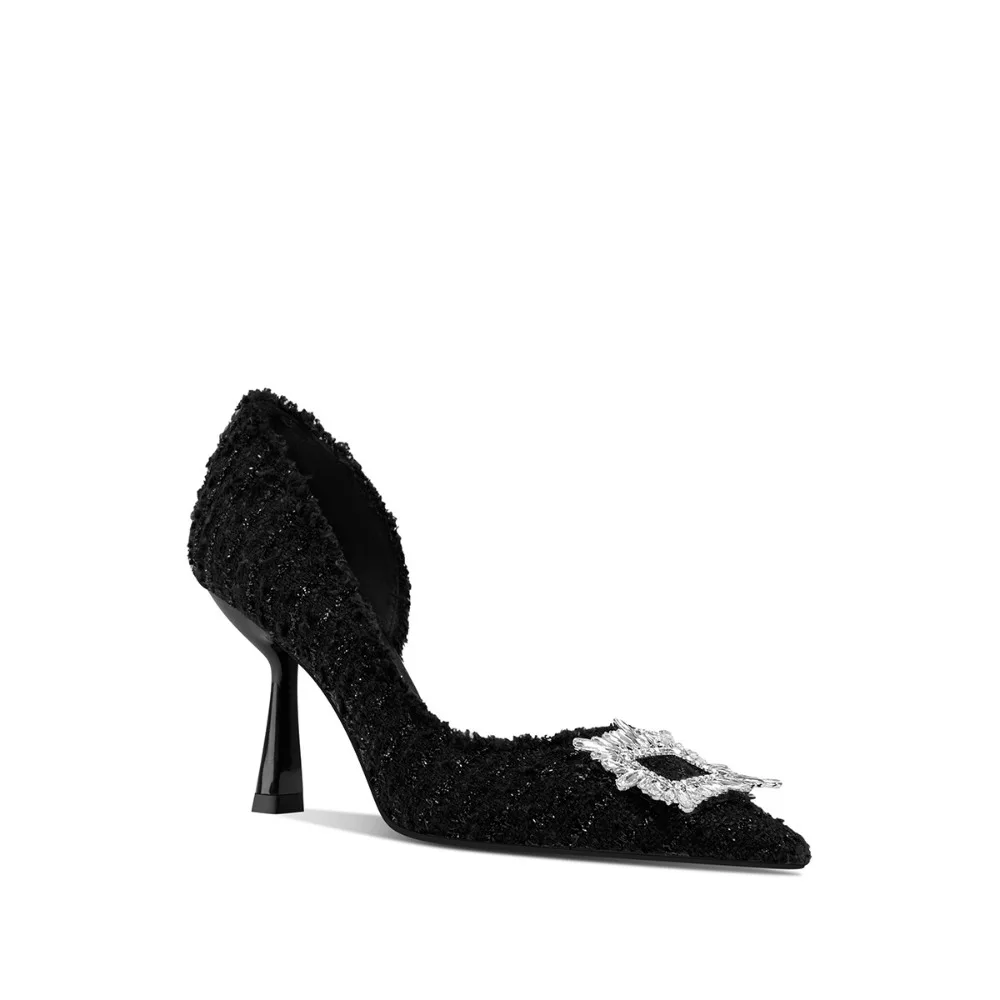 

Fashion 8cm Heel Women's Black Genuine Sheepskin Pointed Toe Thin Heel High Heels Party Dating Daily Wear Pumps