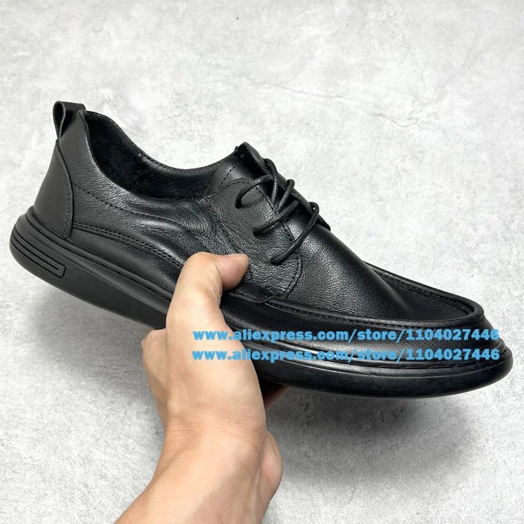 Black Leather Men's Shoes Soft Leather Soft Sole Lace-Up Business Leather Shoe Wear-Resistant Trendy Luxury Handmade Men's Shoes