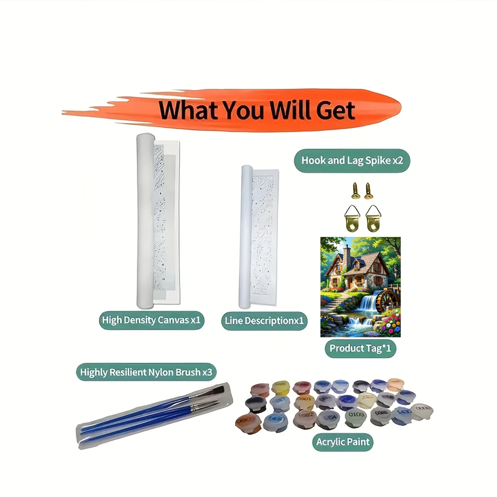Professional Art Use [2D Flat] 1pc Digital Oil Painting Set, Beginner Entry-Level Kit, Fairytale Stone House with Flowing Water