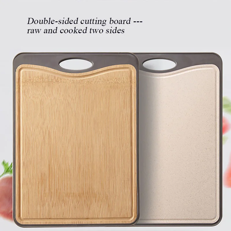 Kitchen Double-sided Sorting Board Bamboo Composite Rectangle Enlarged And Thickened Cutting Board With Handle