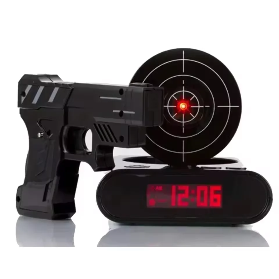 Personalized Wake Shot Alarm Clock with Gun & LED Display Digital Target Alarm Clock Funny Target Shooting Clock for Lazy Office