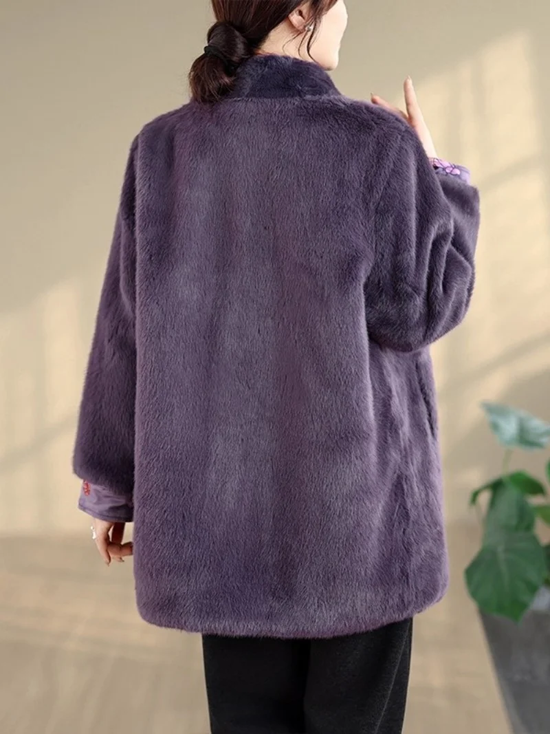 Middle Aged Mother Winter Mink Fur Coat Woman 2025 New Model Warmth Medium Long Chinese Style Plush Jacket Outerwear w1145