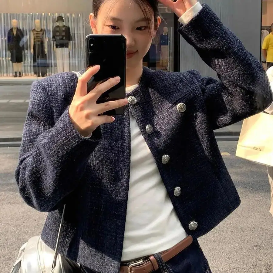 

Tweed Jacket In White Womens Spring Lightweight Korean Style Preppy Trendy Campus Hipster Morning Daily School Students Harajuku