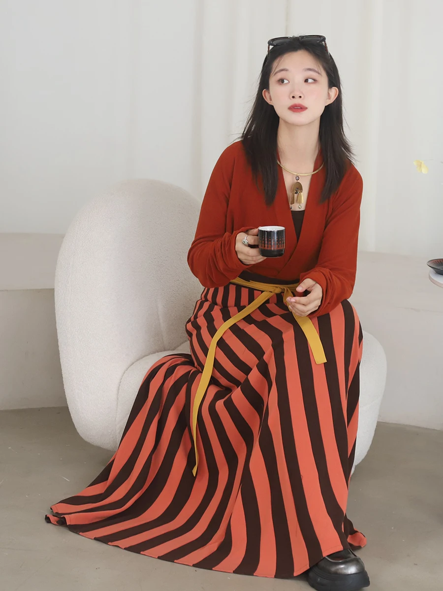 

Warm Knitted irt Tang Sle New Chinese Hanfu Improved Orange Red Collar Original Han Clothing for Women Ages 25-35