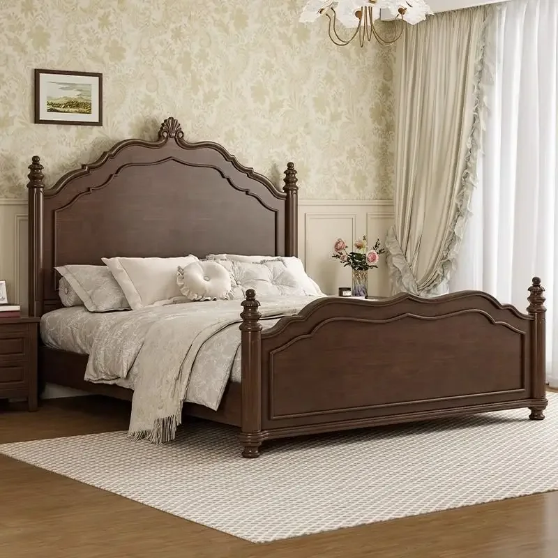 Modern Retro Solid Wood White Double Bed for Bedroom Sturdy Construction Versatile Use Long Lasting Reinforced Frame