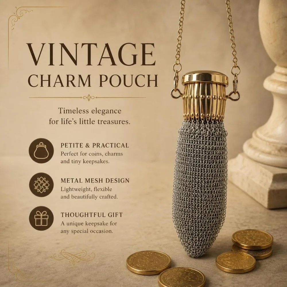 Stainless Steel 1920's English Coin Purse Expandable Handmade Double Mesh Coin Holder with Twist Lid Gate Top