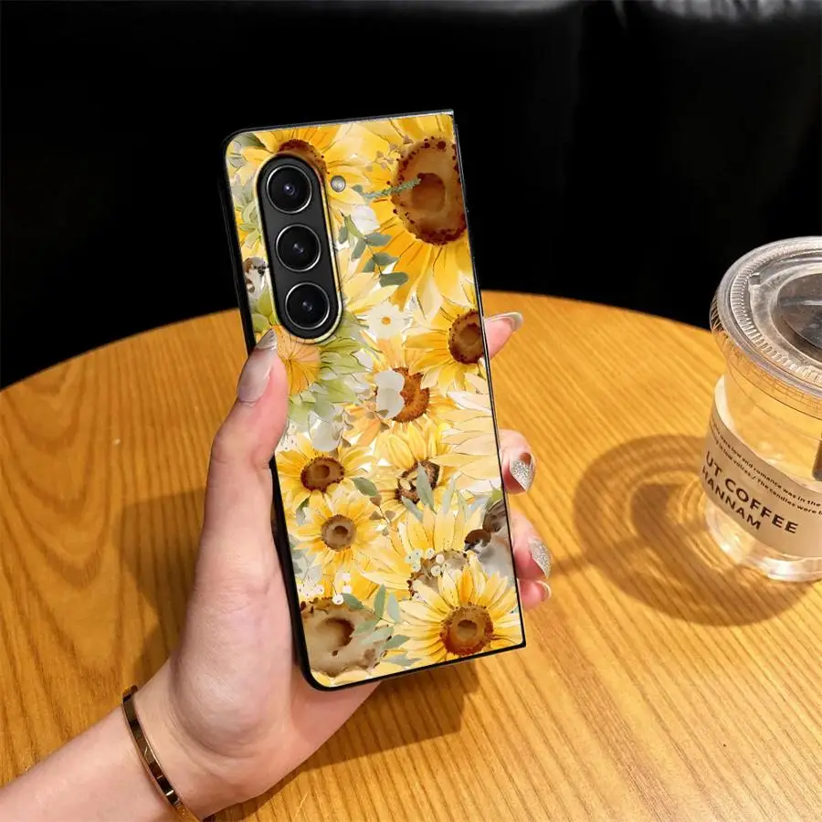 Creative Sunflower Art Phone Cover Case for Samsung Galaxy Z Fold 8 Ultra ZFold4 Z Fold 7 6 5 4 3 ZFold5 ZFold3 ZFold6 ZFold7