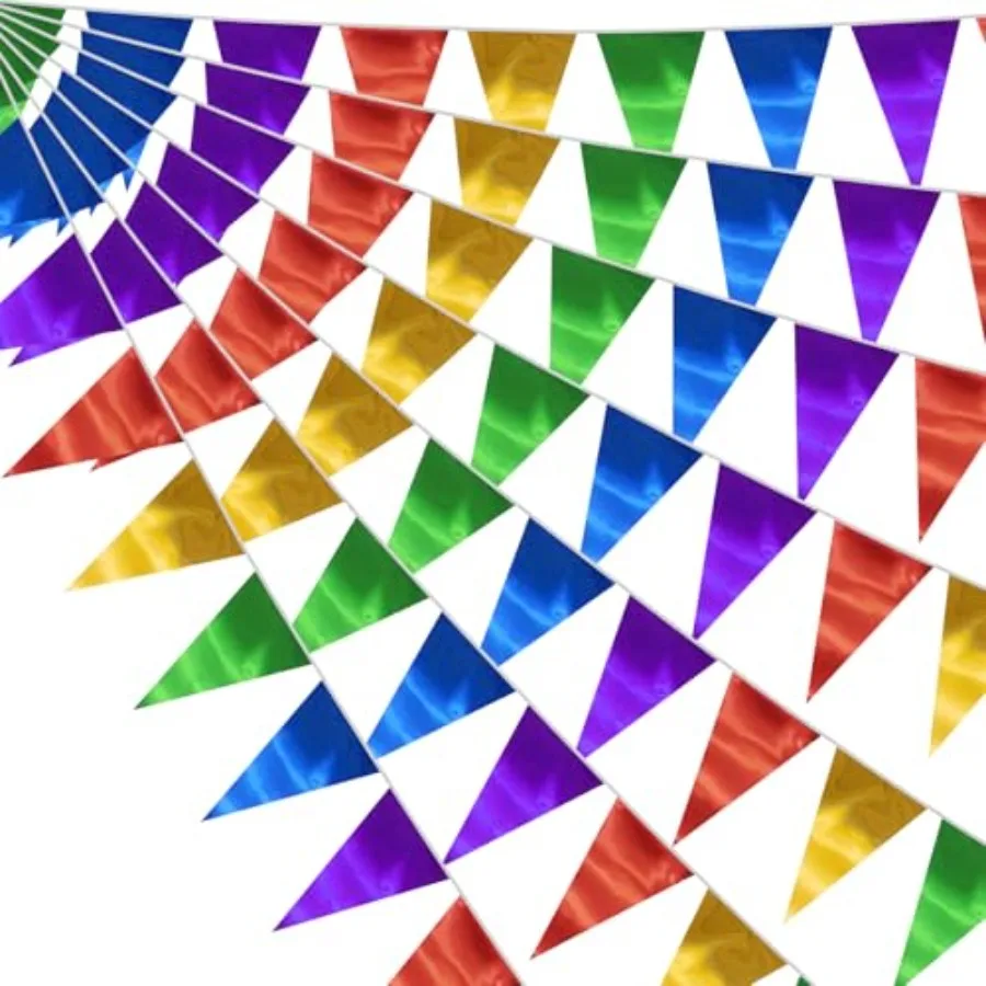 

40M/130FT Triangle ant Banner Flag Metallic Fabric Bunting Garland for Christmas Graduation Birthday Wedding Engagement Bachelo