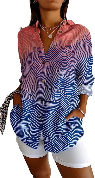 여름 여성 새 스타일 셔츠 탑 우아한 셔츠 3D 클래식 패션 인쇄 고품질 긴 소매 패션 플러스 사이즈 여성 셔츠