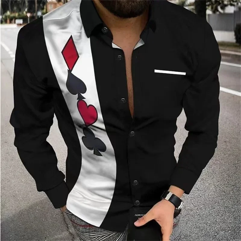 Men's Dark Retro Color Create Patterns Shirt Casual Outdoor Street Poker Design Soft and Comfortable Men's Tops Plus Size 6XL