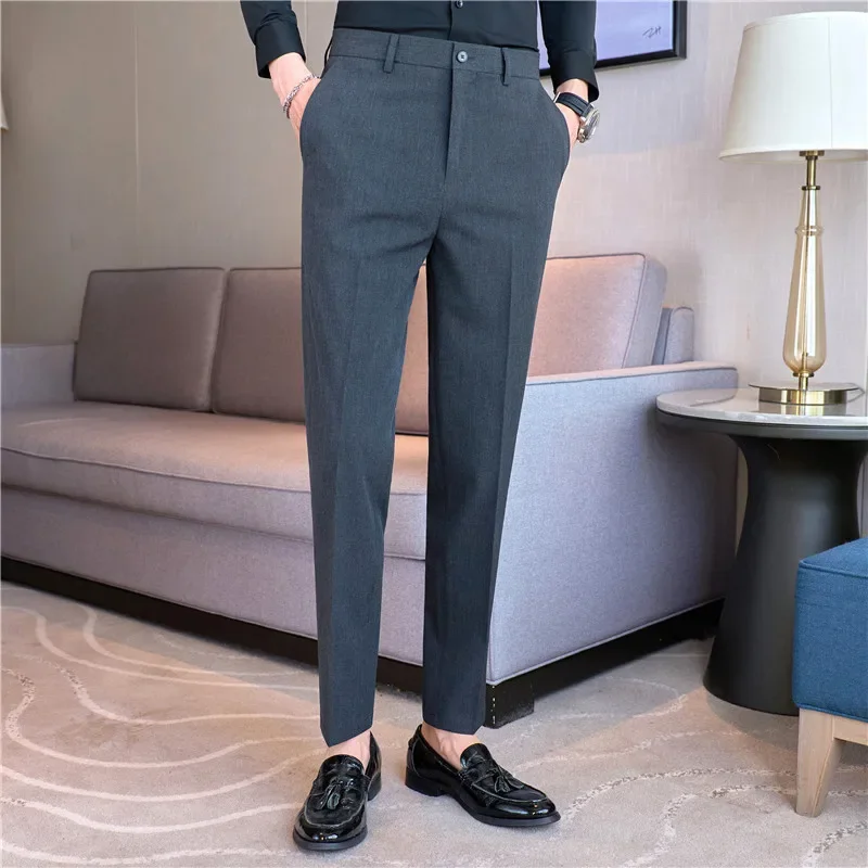 Men Suit Pants 2024 Autumn British Style Business Casual Solid Trousers Elastic Slim Fit Formal Dress Pants Fashion Men Clothing