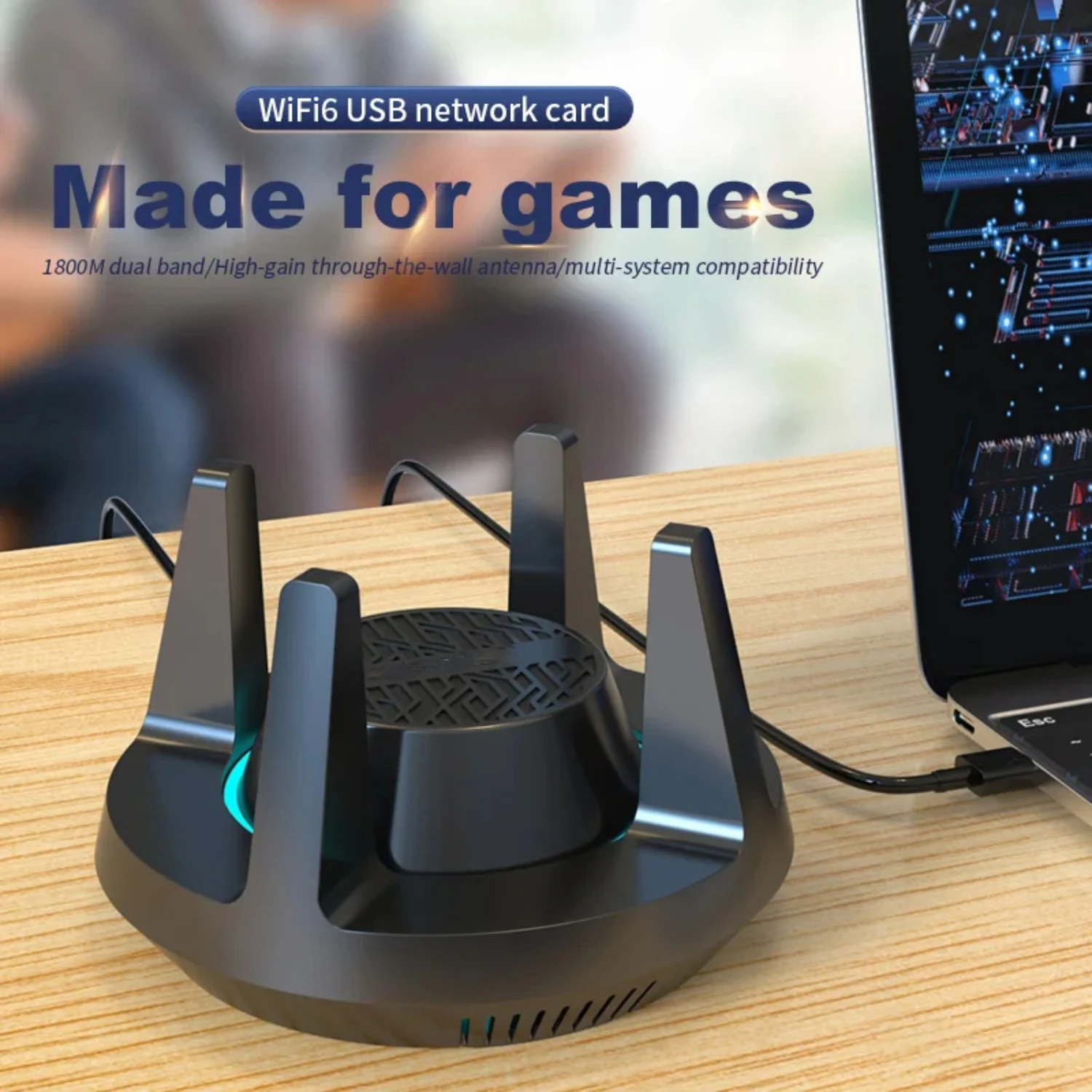 

COFMAST WiFi 6 USB Adapter 2.4G&5.8G Dual Band AX1800 Network Card USB3.0 Wi-Fi Dongle Externel 4*3dBi High Power Antennas