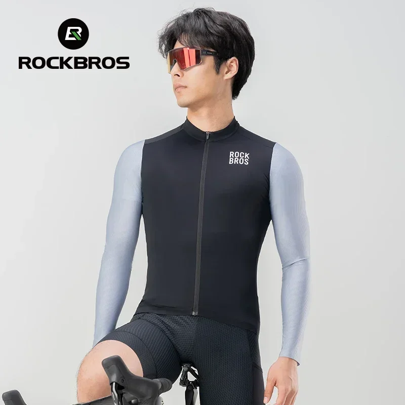 ROCKBROS 사이클링 저지, 통기성 긴팔, 빠른 건조, 후면 포켓, 자전거 의류, 미끄럼 방지 맨투맨 사이클링 세트