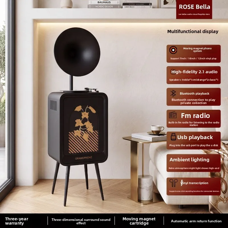 Los Bella vinyl record player retro, phonograph bluetooth speaker all-in-one machine vertical living room audio ornament 4