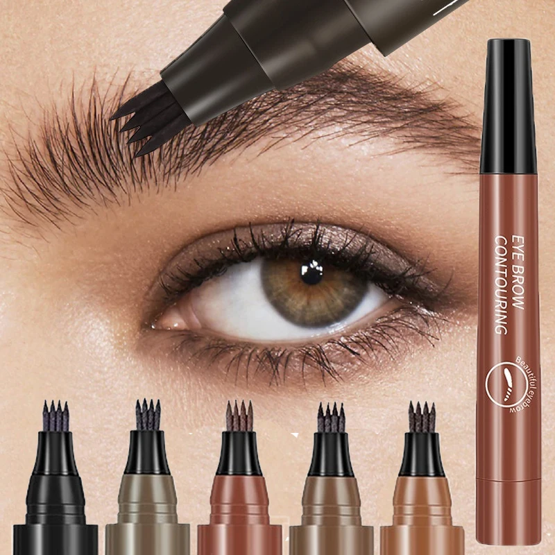 ดินสอเขียนคิ้ว 4 หัว 5 สี ติดทนนาน ไม่เลอะ กันน้ำ สีดำ คุณภาพสูง สำหรับผู้หญิง