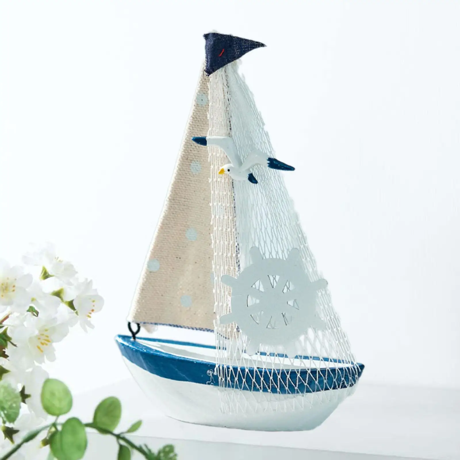 Miniature Sailing Boat Ornament Statuette Tabletop Mini Sailboat Model Statue for Office Mantel Indoor Bedroom Decoration