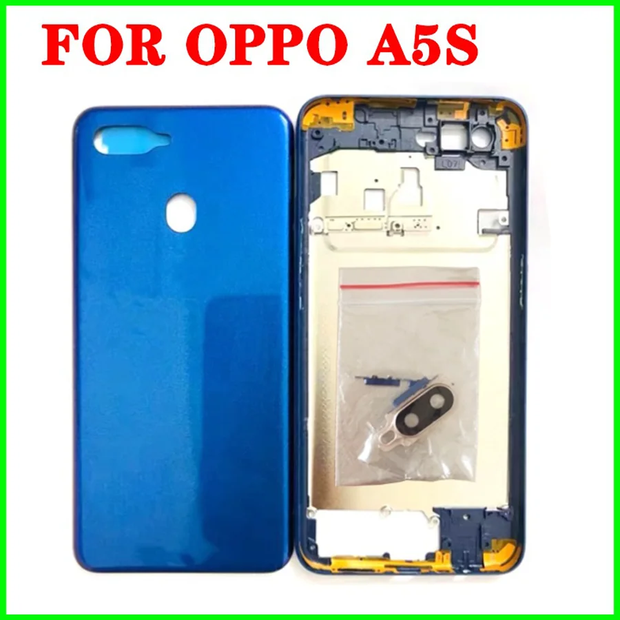 For Oppo A5S LCD Front frame With Camera Lens Side Button Back Battery cover Housing