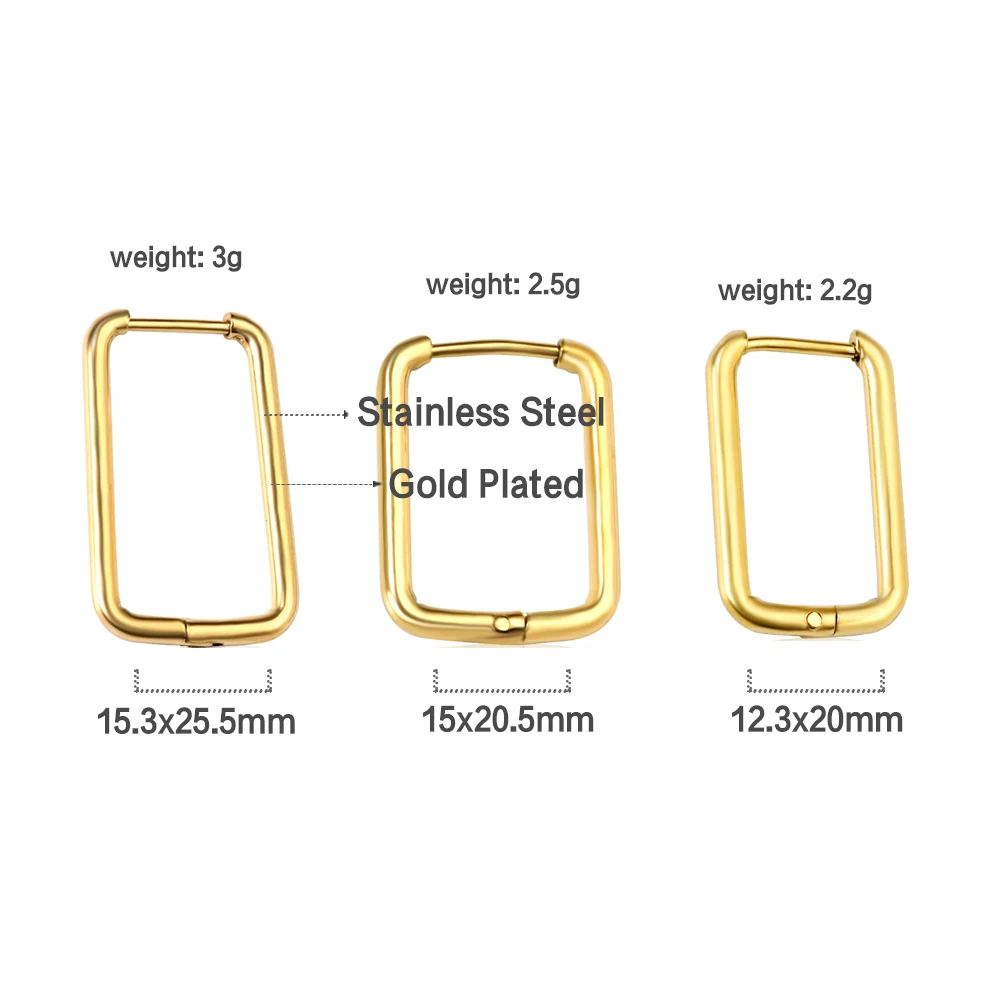LUXUSTEEL Simple Rectangle U-Shaped Hoop Earrings For Women Men Golden Plated Stainless Steel Chunky Huggie Cartilage Earrings