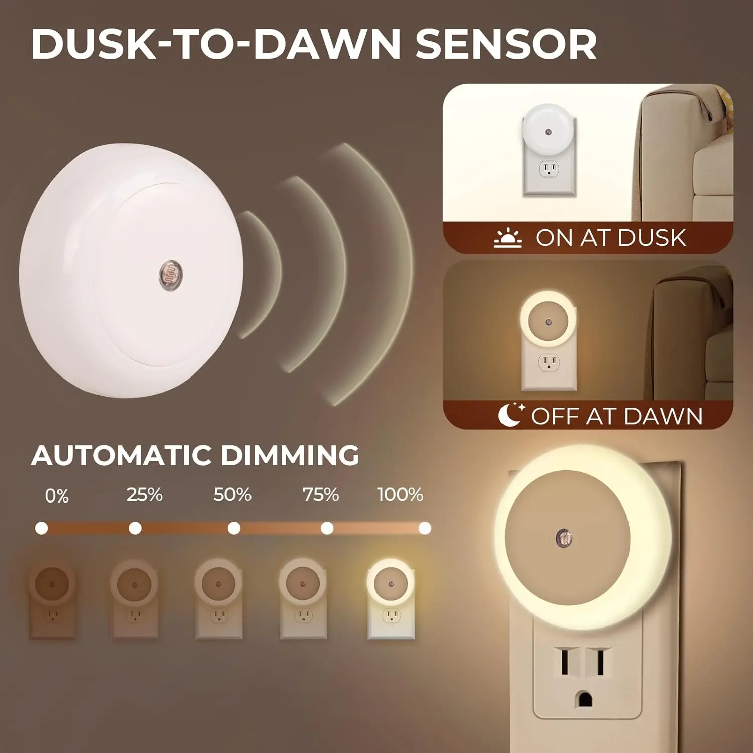 2Pcs LED Night Lights 0.5W Plug into Wall Nightlight Dusk to Dawn for Sensor Automatic Warm Small Night Light for Home Use