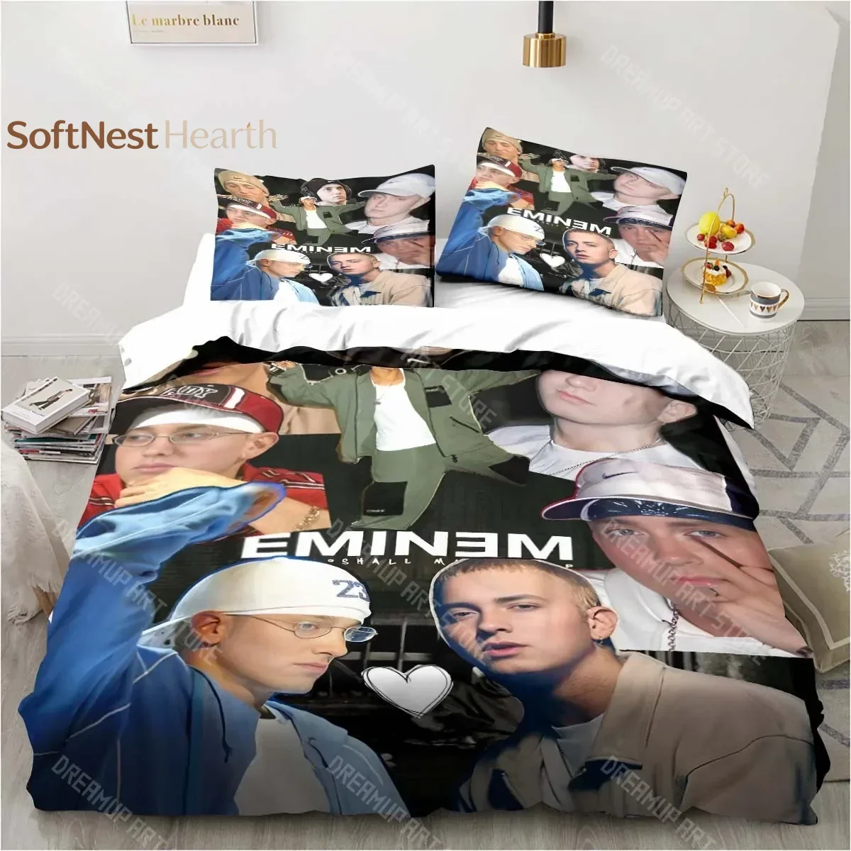 2026 3D Eminem Hip -hop Singer Bedding Set Bedroom Home Decor Pillowcase Quilt Cover Children's Room Bedding Set Luxury Birthday
