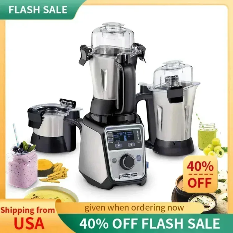 PMD4-Hamilton Beach Molinillo mezclador exprimidor profesional 4 en 1, motor de 1400 vatios de grado comercial, 120 V, 3 tarros a prueba de fugas,