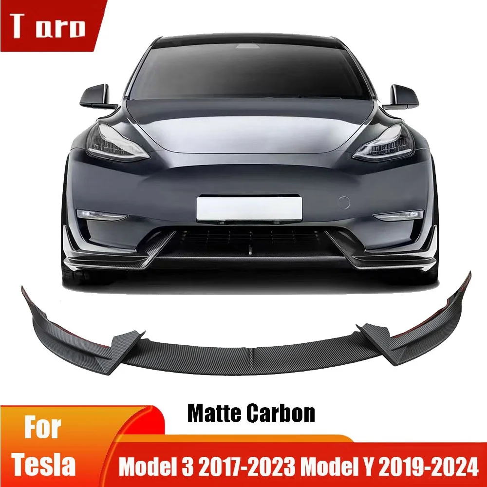 Matte Carbon Front Bumper Front Lip Front Shovel kit for Tesla Model 3 2017-2023 Model Y 2024 Sedan Body Spoiler Splitter Kit