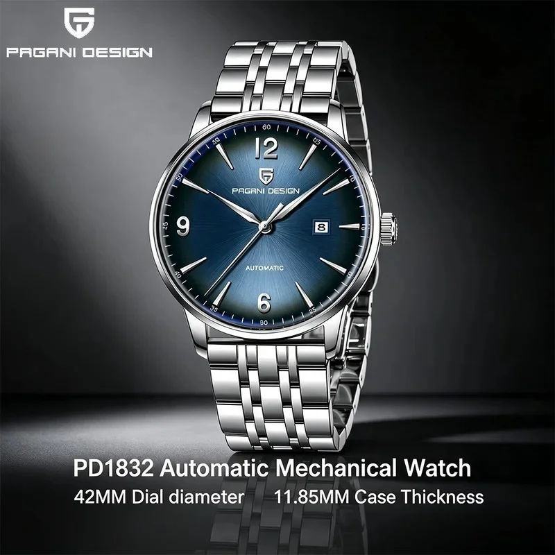 PAGANI DESIGN PD-1832 Men’s Automatic Mechanical Watch | 43mm Case | 100M Waterproof Diver Watch | Luminous Markers | Stainless